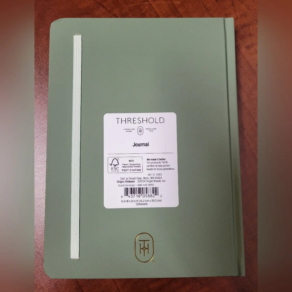 Threshold Green Notebook with Gold Accents 120 Pages Nwt